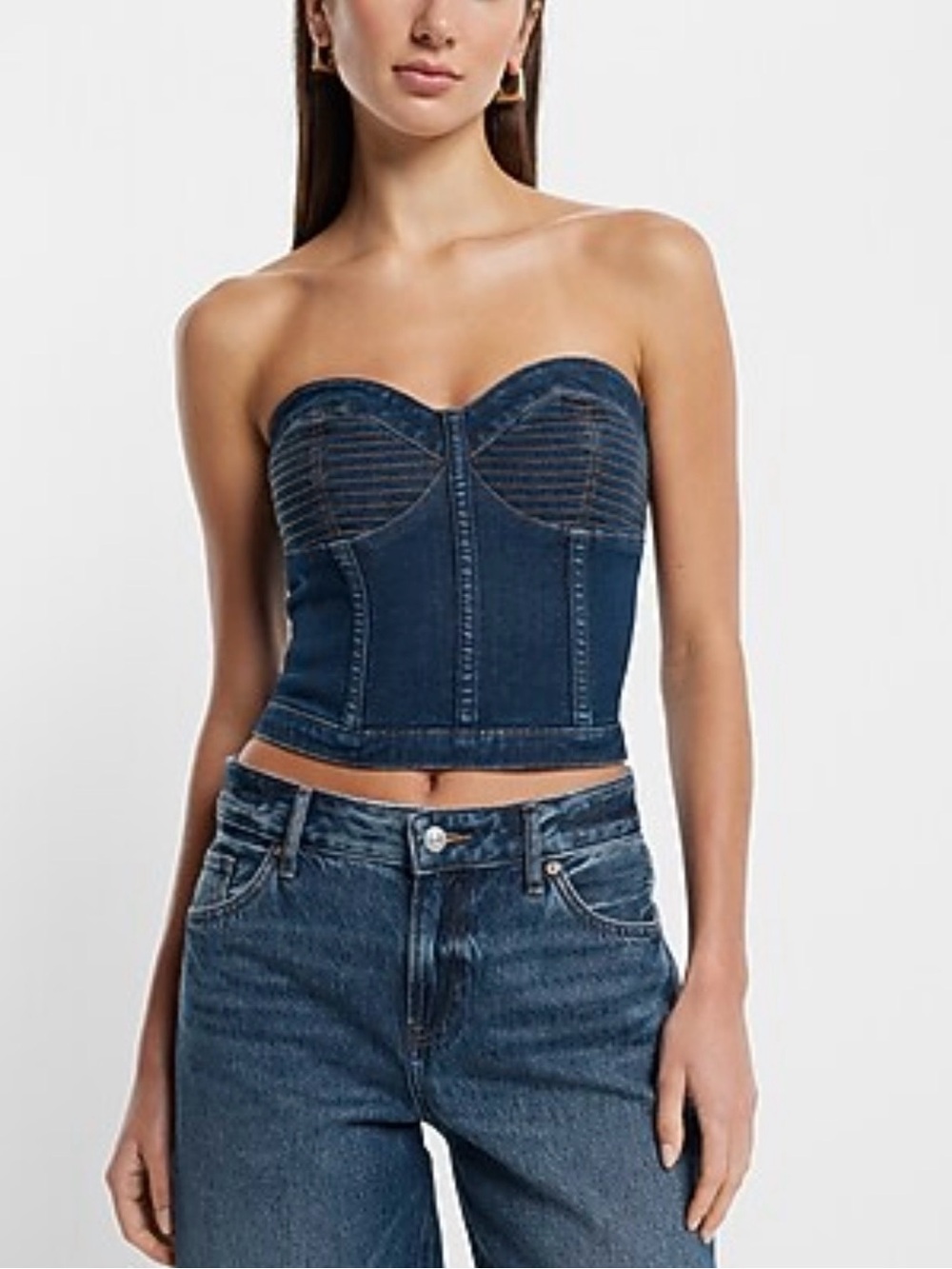 NWT Denim Stitched Corset Cropped Tube Top